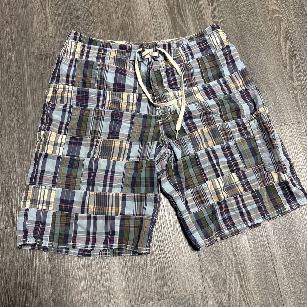 Polo Ralph Lauren Patchwork Plaid Swim Trunks Board Shorts 30 Men Cotton Blend